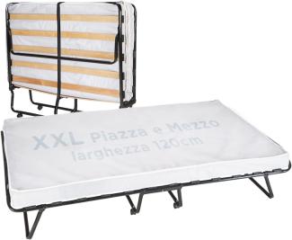 Cortassa - Klappbett XXL, 120 x 200 cm, französisches Bett mit Matratze Höhe 10 cm, Lattenrost aus Holz, platzsparendes Bett mit Rollen (mit Matratze aus Polyurethan, Breite 120 cm)