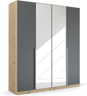 Kleiderschrank Drehtürenschrank Dark&Wood | 4-türig | mit Spiegeltüren | grau metallic / Eiche Artisan | 181x210