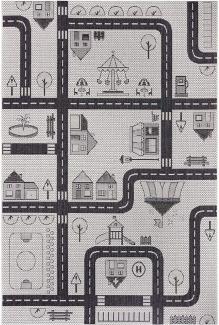 Flachgewebe Kinderteppich Straßenteppich City - creme schwarz - 80x150x0,3cm