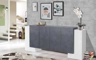 Dmora Modernes 6-türiges Sideboard, Made in Italy, Küchen-Sideboard, Wohnzimmer-Design-Buffet, 210x45h85 cm, Farbe Weiß glänzend und Aschgrau