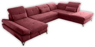 Couch MELFI R Sofa Schlafcouch Wohnlandschaft Schlaffunktion berry rot U-Form rechts