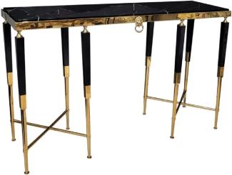 Casa Padrino Luxus Konsole Schwarz / Gold 140 x 40 x H. 85 cm - Rechteckiger Konsolentisch mit Kunstmarmor Tischplatte - Wohnzimmer Möbel - Luxus Möbel - Luxus Einrichtung