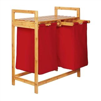 Lumaland Wäschekorb aus Bambus mit 2 ausziehbaren Wäschesäcken - Größe ca. 73 cm Höhe x 64 cm Breite x 33 cm Tiefe - Farbe Rosa