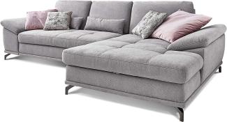 Cavadore Ecksofa Castiel mit Federkern / Großes Sofa in L-Form mit Sitztiefenverstellung und XL-Longchair / 312 x 89 x 173 / Webstoff, Hellgrau