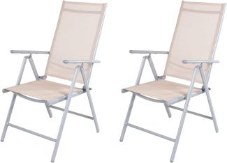 2er Set Garten Klappstuhl Aluminium - Textilen Silbergrau/Beige