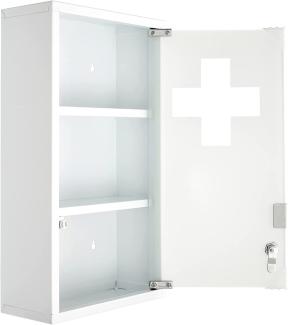 Theo&Cleo Medizinschrank Abschließbar Hängend, Erste Hilfe Schrank, Arzneischrank aus Edelstahl, Wand-Medizinbox 48 x 27 x 12 cm (Weiß - 3 Schichten)