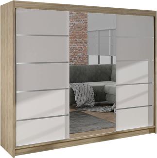 'Dotan VI' Schiebetürenschrank mit Spiegel, Holz Sonoma eiche/weiß, 200 x 215 x 58 cm
