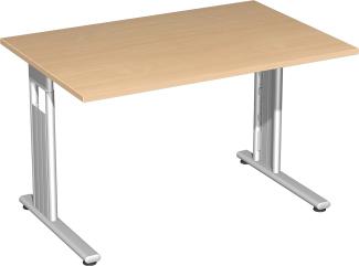 'C-Fuß Flex' Schreibtisch, höhenverstellbar, Buche/ Silber, 68-82 x 120 x 80 cm
