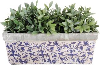 Esschert Design Balkonkasten, Blumenkasten aus Keramik in blau-weiß, ca. 40 x 16 x 15 cm