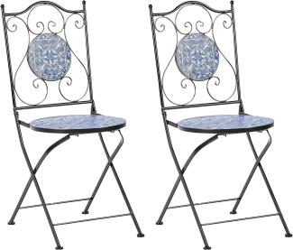 Gartenstuhl Metall schwarz blau 2er Set zusammenklappbar CIGLIANO