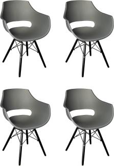 SAM 4er Set Schalenstuhl Lea, Grau, ergonomisch geformte Sitzschale aus Kunststoff, bequemer Esszimmerstuhl im Retro-Design, schwarzes Holzgestell