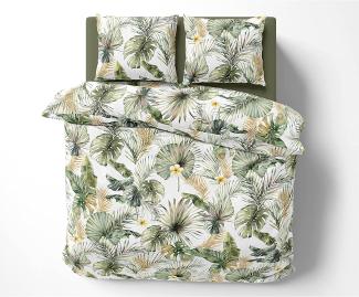 Mako Satin Bettwäsche Blätter und Palmen weiß Kissenbezug 40x80