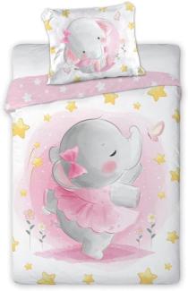Baby Bettwäsche mit rosa Elefant 100x135 cm 100% Baumwolle