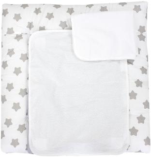 TupTam Wickelauflage inkl. 2 Frotteebezüge Modell MAR02579, Farbe: Weiß Große Graue Sterne, Größe: 70 x 70 cm