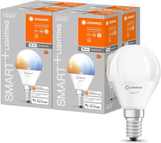 LEDVANCE Smarte LED-Lampe mit WiFi Technologie, Sockel E14, Dimmbar, Lichtfarbe änderbar (2700-6500K), ersetzt Glühlampen mit 40 W, SMART+ WiFi Mini Bulb Tunable White, 4er-Pack