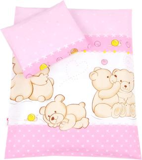 BABYLUX 2 tlg. Set Bezug für Kinderwagen Garnitur Bettwäsche Kissen Decke 60 x 78 cm TEDDYBÄREN (64. Teddybären Rosa)