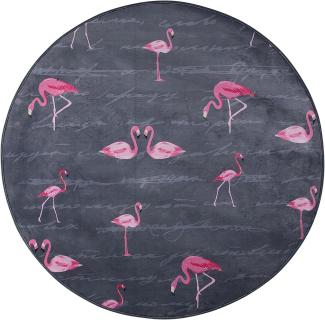 Kinderteppich grau ⌀ 120 cm Flamingo-Muster Kurzflor KERTE