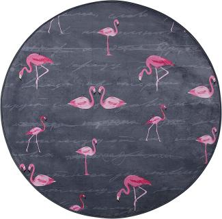 Kinderteppich grau ⌀ 120 cm Flamingo-Muster Kurzflor KERTE