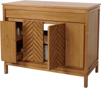 Teak-Waschbeckenunterschrank HWC-M74, Waschtisch Schrank, hochwertiges B-Grade-Teak (Kernholz, 20-30 Jahre), 86x106x56cm