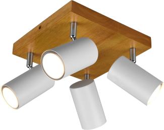 LED Deckenstrahler in Weiß mit Holz 4-flammig Spots schwenkbar