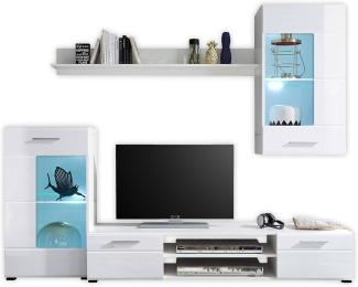SHOT Wohnwand Komplett-Set in Weiß Hochglanz - Moderne Schrankwand mit viel Stauraum für Ihr Wohnzimmer - 230 x 190 x 40 cm (B/H/T)