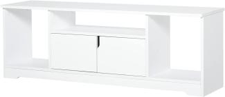 HOMCOM TV-Ständer, TV Schrank, TV-Kommode, Moderner Fernsehtisch mit Schrank und Offene Regale, Spanplatte, Weiß, 120 x 30 x 41cm