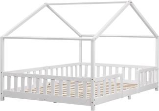 Kinderbett Treviolo 140x200 cm mit Lattenrost + Gitter Holz Weiß [en. casa]