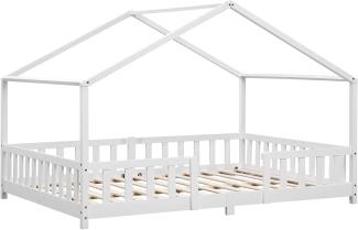 Kinderbett Treviolo 140x200 cm mit Lattenrost + Gitter Holz Weiß [en. casa]