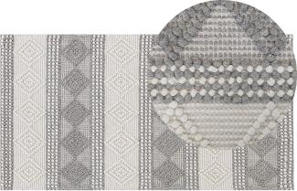Teppich Wolle beige grau 80 x 150 cm geometrisches Muster Kurzflor BOZOVA