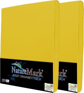 NatureMark 2er Pack Kinder JERSEY Spannbettlaken, Spannbetttuch 100% Baumwolle in vielen Größen und Farben MARKENQUALITÄT ÖKOTEX STANDARD 100 | 70x140 cm - gelb
