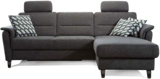 Cavadore Ecksofa Palera mit Federkern / L-Form Sofa mit Longchair rechts / 244 x 89 x 164 / Stoff Dunkelgrau