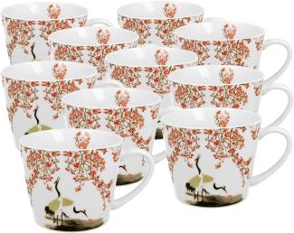 DUO ART GALLERY Gerader Becher 610 ml SAKURA & CRANES New Bone China Porzellan