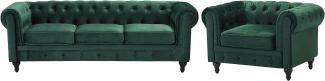 Sofa Set Samtstoff grün 4-Sitzer CHESTERFIELD