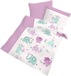 Dobnig Biber Baby Bettwäsche 2 teilig Bettbezug 100 x 135 cm Kopfkissenbezug 40 x 60 cm Elefanten himbeere