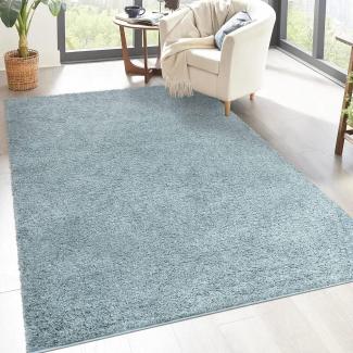 carpet city Shaggy Hochflor Teppich - 230x320 cm - Türkis - Langflor Wohnzimmerteppich - Einfarbig Uni Modern - Flauschig-Weiche Teppiche Schlafzimmer Deko