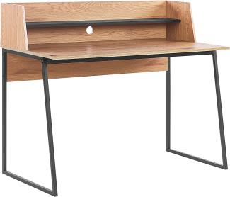 Schreibtisch heller Holzfarbton schwarz 120 x 59 cm mit Ablage GORUS