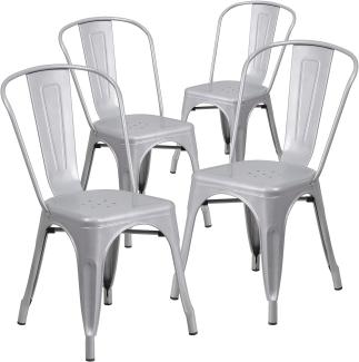 Flash Furniture Stapelbare Stühle für den Innen-und Außenbereich, aus Metall, 4 Stück, Kunststoff, Gummi, Silber, 4 Pack