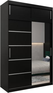 Kryspol Schwebetürenschrank Verona 2-150 cm mit Spiegel Kleiderschrank mit Kleiderstange und Einlegeboden Schlafzimmer- Wohnzimmerschrank Schiebetüren Modern Design (Schwarz mit Erweiterung)