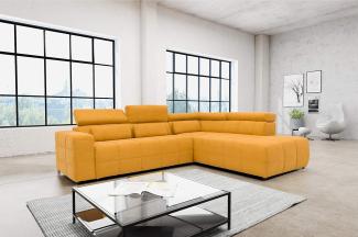 DOMO. collection Brandon Ecksofa, Sofa mit Rückenfunktion in L-Form, Polsterecke, Eckgarnitur, gelb, Ottomane rechts
