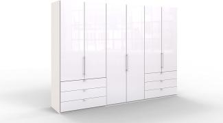 WIEMANN Loft Kleiderschrank, Schlafzimmerschrank, Gleittürenschrank, Drehtürenschrank, mit Schubladen, Glas, in weiß, B/H/T 300 x 216 x 58 cm