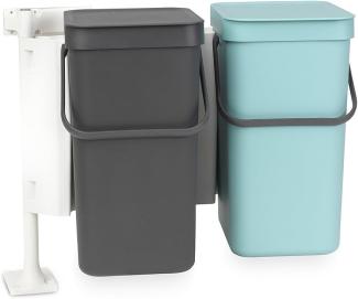 Brabantia Sort & Go Einbaubehälter Abfalleimer, Plastik, Minzgrün-Grey, 2x 16L, 2-Einheiten