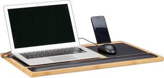 Relaxdays Natur Laptoptisch, Knietablett, Laptop Unterlage, 2 Mousepads, Smartphone Halterung, BxT: 60 x 40 cm, Bambus, Standard