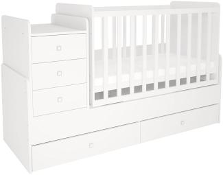 Polini Kids 'Simple 1100' Kombi-Kinderbett 60 x 120/170 cm, weiß, höhenverstellbar, mit Schaukelfunktion, inkl. Kommode