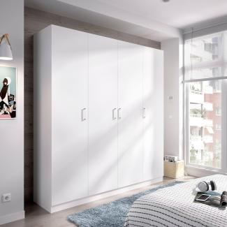 Dmora Bove, Schrank Kleiderständer für Schlafzimmer, Kleiderschrank mit 4 Flügeltüren, 200 x 52 x 215 cm, Weiß, Holzwerkstoff