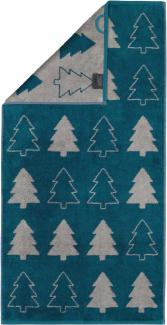 Cawö Handtücher Two-Tone Christmas Edition Tannenbäume | Handtuch 50x100 cm | smaragd