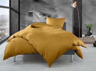 Bettwaesche-mit-Stil Mako Perkal Bettwäsche uni / einfarbig gold Garnitur 200x200 + 2x 80x80 cm