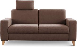 CAVADORE 2,5-Sitzer Sofa Lotta / Skandinavische 2,5er-Couch mit Federkern, Kopfstütze und Holzfüßen / 183 x 88 x 88 / Webstoff, Braun