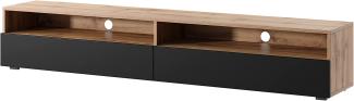 Selsey REDNAW - TV-Schrank/modernes TV-Board für Wohnzimmer, stehend/hängend, 180 cm breit (Wotan Eiche Matt/Schwarz Hochglanz ohne LED)