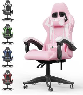 bigzzia Gaming Stuhl Ergonomisch - Gamer Stühle mit Lendenkissen + Kopfstütze Gaming Chair Höhenverstellbar Computerstuhl Bürostuhl für Erwachsene Mädchen Junge, Rosa