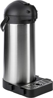 ONVAYA® Airpot Pumpkanne 5 Liter + Tropfschale | Isolierkanne | Thermoskanne | Getränkespender | Edelstahl mattiert | Kaffeekanne | Doppelwandig | Auffangschale | Drip Tray